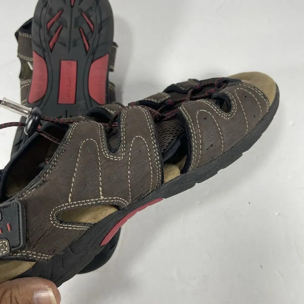 St. John’s Bay Men’s Memory Foam Trail Sandals – Size 12M (Brown/Red)